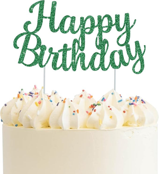 BEISHIDA Green Happy Birthday Cake Topper, Cake Bunting Decor, Party Decoration Supplies, Photo Booth Props