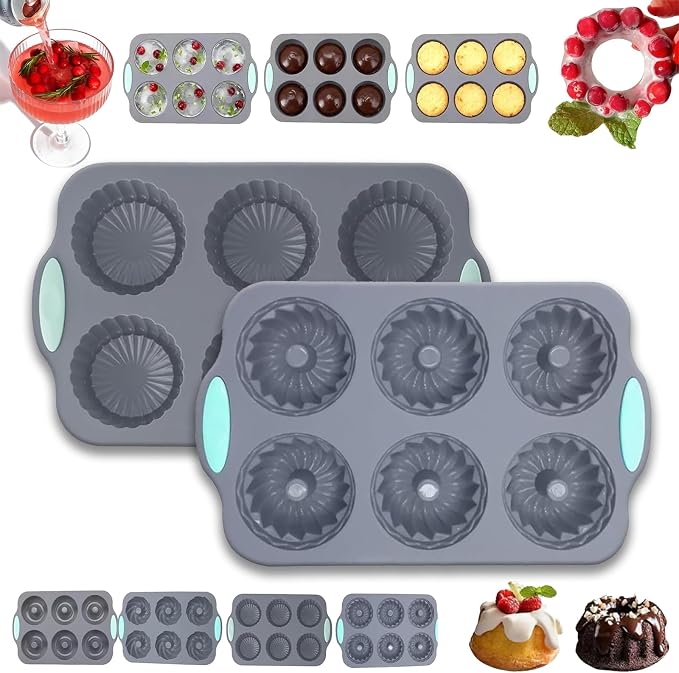 Wreath Ice Mold, Christmas Ice Cube Molds, Silicone Wreath Ice Cube Tray For Holiday Cocktails, 6 Hole Flexible Donut Diy Bakeware Suitable For Ice Cubes, Cakes, Soap, Chocolate (A Set)