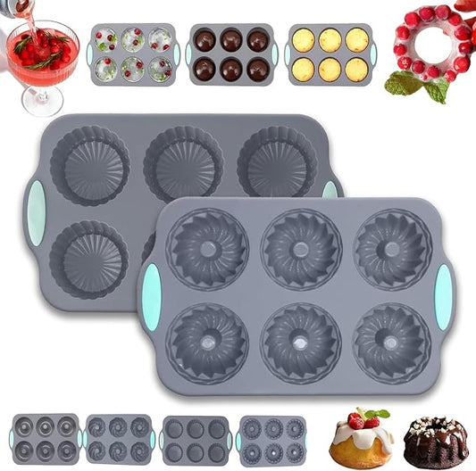 Wreath Ice Mold, Christmas Ice Cube Molds, Silicone Wreath Ice Cube Tray For Holiday Cocktails, 6 Hole Flexible Donut Diy Bakeware Suitable For Ice Cubes, Cakes, Soap, Chocolate (A Set)