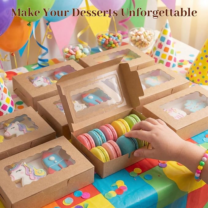 VGOODALL 20PCS Cookie Boxes, 7" x 4.3" x 1.5" Brown Bakery Boxes with Window Cupcake Containers for Pastry Candy Cupcake Strawberry, Party Supplies