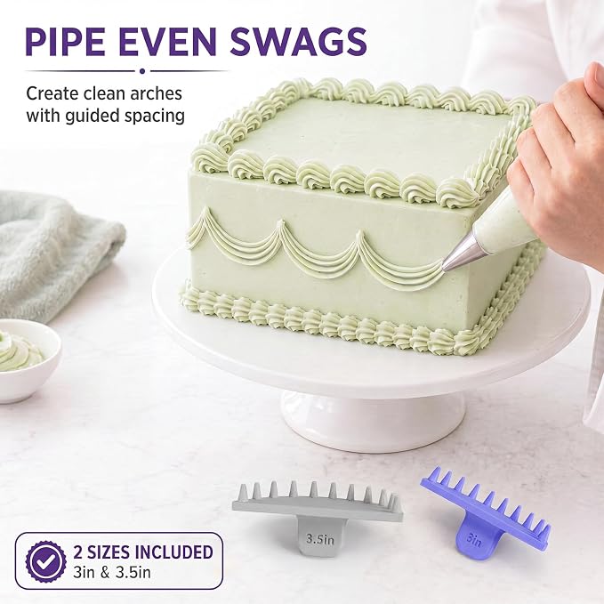 Hushee 2 Pcs Cake Arch Guide Tool Cake Decoration Tools Swag Marker Tool Piping Guide Convenient for Controlling Size and Position for Piping Beginners and Baker (Gray and Purple)