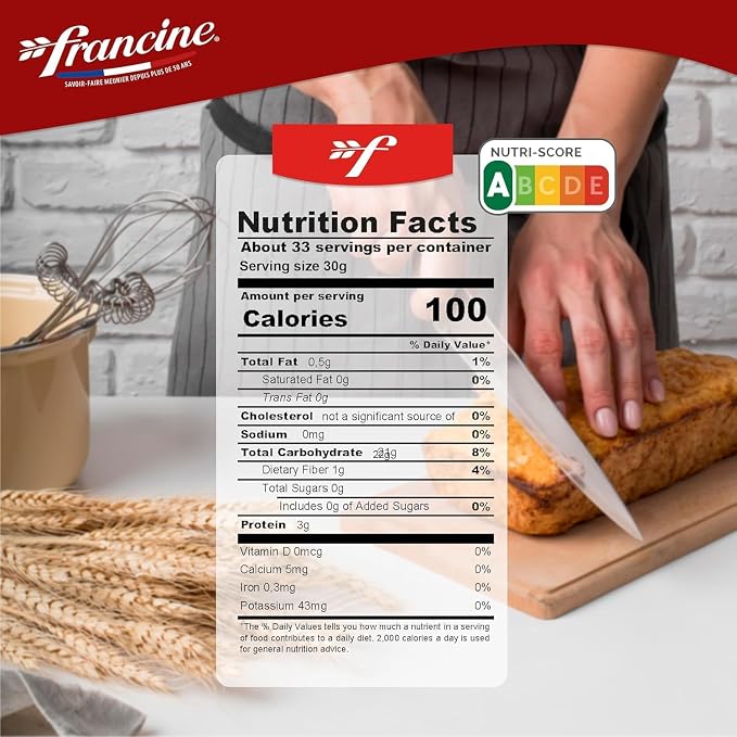 Francine Organic Wheat Flour, T55 Bio French Flour from France with Lower Gluten Content, Makes Great Breads, Pastries and Desserts, 35.3oz/1 kg (Pack of 2)