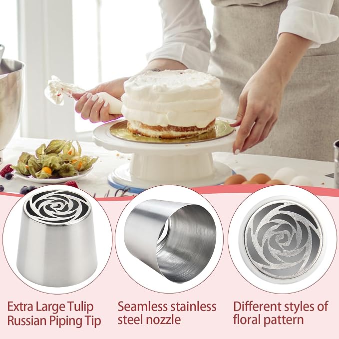 Extra Large Russian Piping Tips for Marshmallows Stainless Steel Flower Frosting Nozzles many styles Cake Decorating Baking tool for Buttercream, Cupcakes Cookies(SL42)
