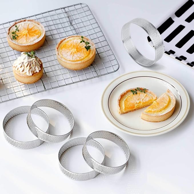3Inch Tart Rings for Baking Stainless Steel Nonstick & Vented Tart Molds,Perforated Pastry Molds,Rust-Proof,Easy Release Crusts,Fruit Tarts, Pie Crusts & French Dessert Tart Pans for Home Bakers