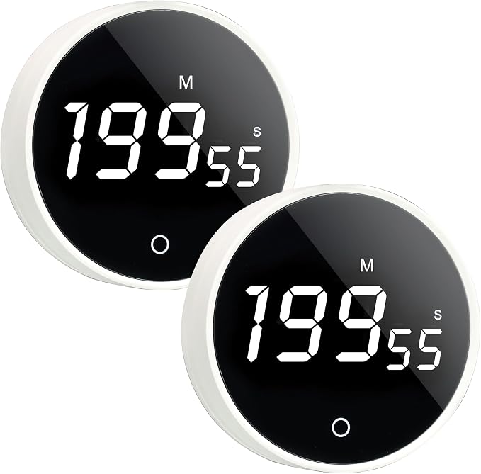 2Pcs Digital Kitchen Timer - Magnetic 199-Minute Countdown Countup Timer with Large LED Display,Volume Adjustable, Visual timers for Cooking,Gym,Meeting,Classroom,Study,Work,Outdoor Activities