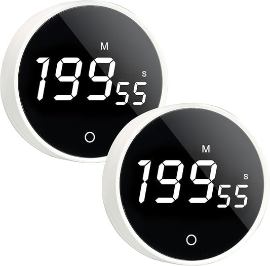 2Pcs Digital Kitchen Timer - Magnetic 199-Minute Countdown Countup Timer with Large LED Display,Volume Adjustable, Visual timers for Cooking,Gym,Meeting,Classroom,Study,Work,Outdoor Activities