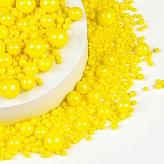 Yellow Pearl Sprinkles for Cake Decorating, 150g/5.29oz Mix Size, Edible Candy Sugar Pearls, Pearl Cake Decorations, Cupcake & Cookie Topper, Holiday, Party Baking Supplies