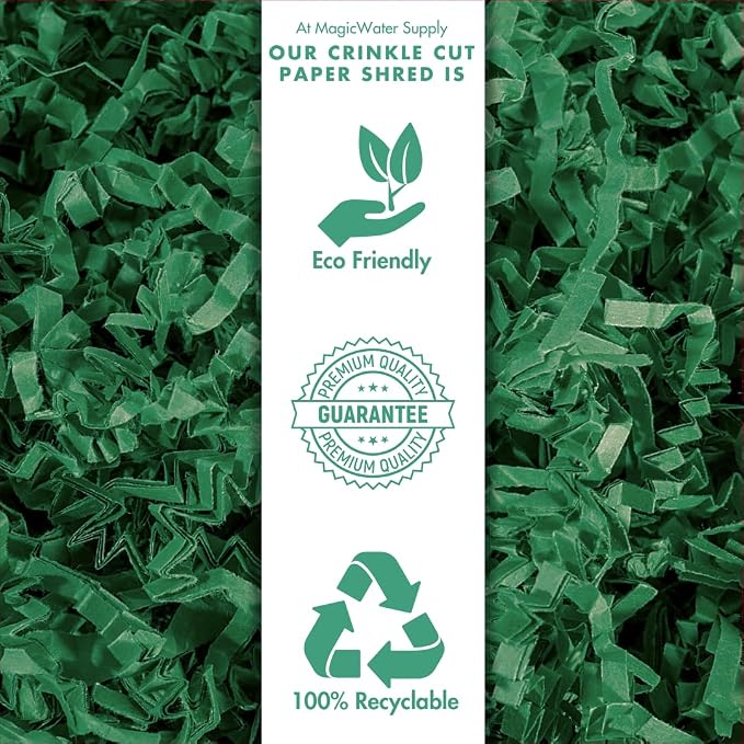 MagicWater Crinkle Cut Paper for Gift Baskets - 2LB - Green - Perfect for Shredded Paper Filler, Basket Filler, Gift Boxes, Bridesmaid Gifts, Christmas Stuffers & More – Ideal for All Occasions