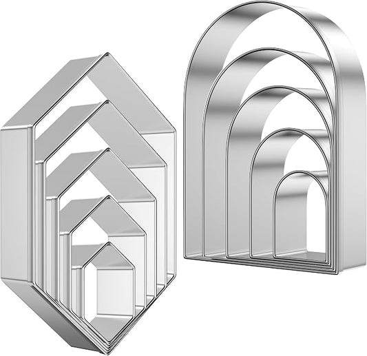 10 Pcs Arch Cookie Cutter and Hexagon Cookie Cutter Set,Rainbow Cookie Cutter,Plaque Cookie Cutters Variety Pack,Diamond,Honeycomb,Boho,Geometric Cookie Cutters Shapes Molds,Polymer Clay Cutters
