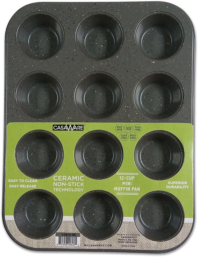 casaWare Mini Muffin Pan 12 Cup Ceramic Coated Non-Stick (Silver Granite)