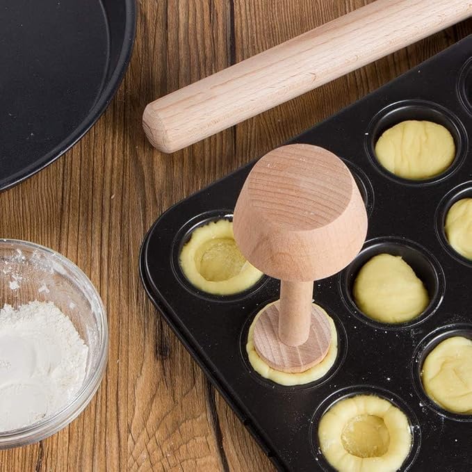 Tart Tamper - Double Side Wooden Egg Mold DIY Cake Pastry Pusher for Kitchen Party Baking Tools, Pie and Quiche Pans