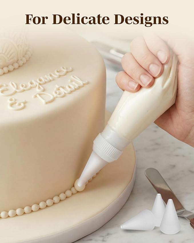 Reusable Plastic Piping Tips - Standard Size Round Tip #4 20 Pack with 2 Couplers Icing Nozzles for Cake Decoration Dessert Design Baking Supplies and Piping Bags Base Ø 0.75", Height 1.25"