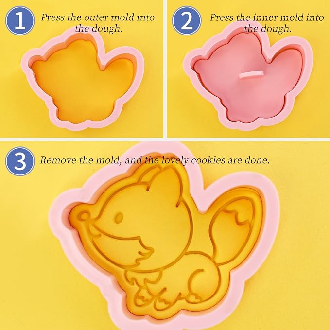 Butterfly Cookie Cutters with Cookie Stamps 8 Pieces Set 3D Rabbit Mini Cookie Cutter Shapes for Kids and Adults (Animal B)