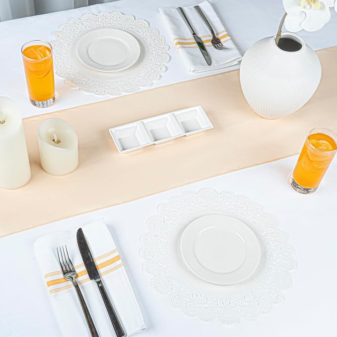 Restaurantware Pastry Tek 12 x 12 Inch Lace Doilies 100 Decorative Tableware Placemats - Disposable Round White Paper Table Doilies For Birthdays Or Weddings Table Decor