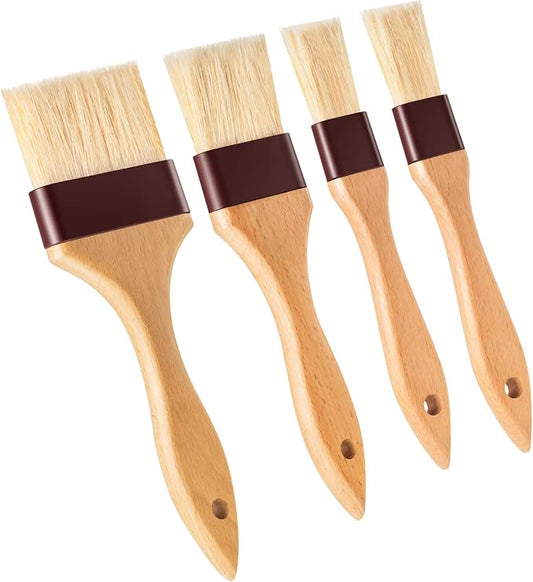 Boao 4 Pcs Pastry Brush, Natural Bristle Basting Brush for Cooking and Baking, BBQ Brushes for Butter, Baster, Oil, Egg, Sauce, Turkey, Grilling, Marinade and Kitchen Food(1, 2, 3 Inch)
