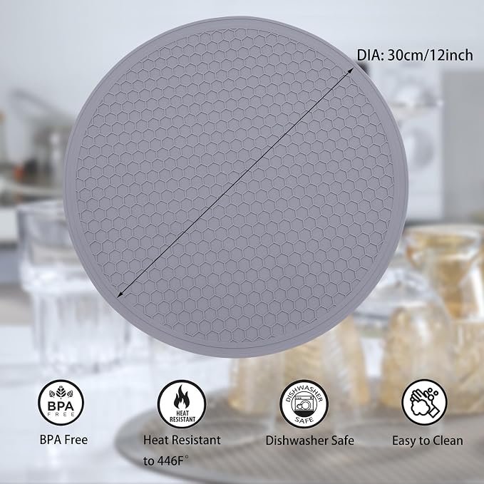 To encounter Silicone Microwave Mat - Round 12" x 12" - Set of 4 Heat Resistant Multifunctional Mat, Splatter Guard, Trivet, Hot Pad, Pot Holder