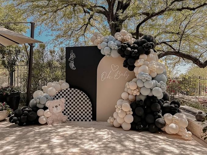 Space Balloons Garland Arch Kit,154pcs Black Gray and Cream Latex Balloons for Birthday Party Baby Shower Wedding Bridal Shower Graduation Outer Space Party Decorations
