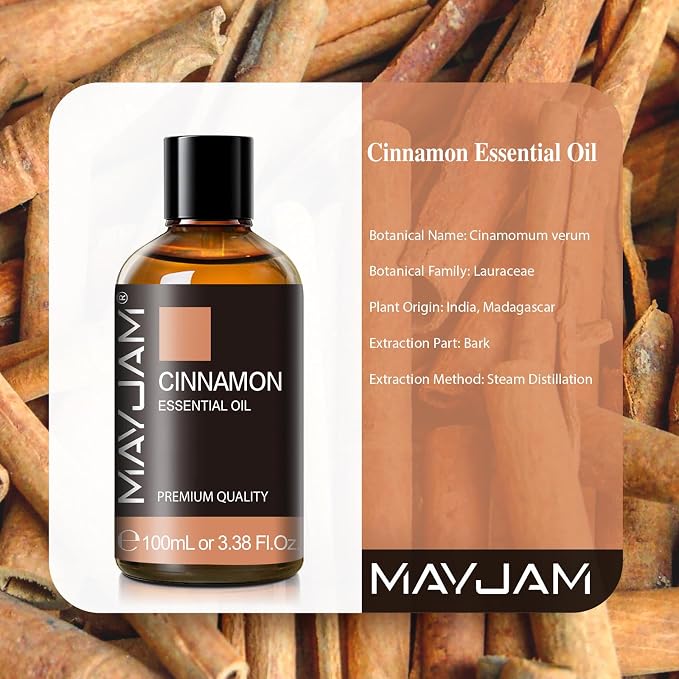 Cinnamon Essential Oil, MAYJAM Pure Essential Oils, 3.38FL.OZ Cinnamon Oil, Perfect for Diffusers Aromatherapy