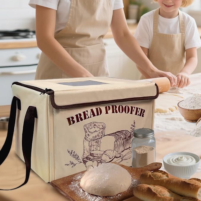 Foldable Bread Proofing Box, Versatile Dough Proofer, Upgraded Warming Basket with 50–113℉ Abjustable Temperature & Timer, Linen Bread Bag, Ideal for Sourdough, Pizza, Yogurt