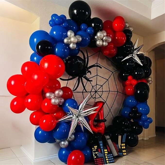 Red Blue Black Balloon Arch Garland Kit, 101 Pcs Matte Red Black and Royal Blue Latex Balloon Garland Set for Boys Kids Man Halloween Cool Spider Theme Party Birthday Graduation Party Decorations