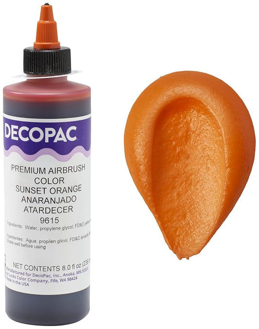 DecoPac Sunset Orange Food Coloring, 8 Fl Oz Airbrush Food Color, Edible Airbrush For Cake Decorating, Cookie Airbrush Coloring, Food Airbrush Kit Add-on, Airbrushes For Cake Decorating 8Fl Oz