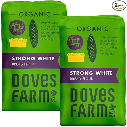 Doves Farm Organic Strong White Bread Flour 3.3 lb / 1.5 kg (Pack of 2) - High Protein British Baking Flour for Bread, Rolls and Sourdoughs | Kosher Certified & Vegan Friendly | Authentic UK Import