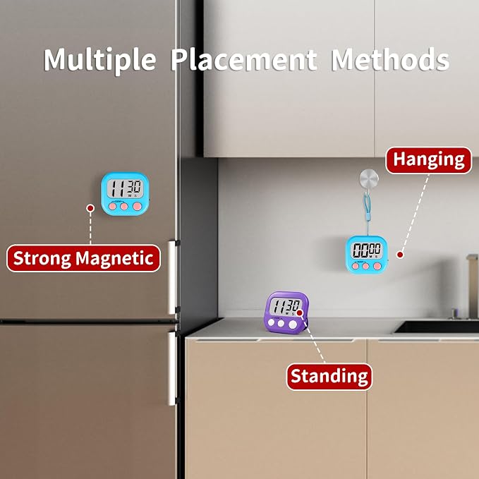 Timer for Kids Teachers Supplies Digital Kitchen Timers for Cooking Large Magnetic Classroom Timer 2Pack-Blue Purple