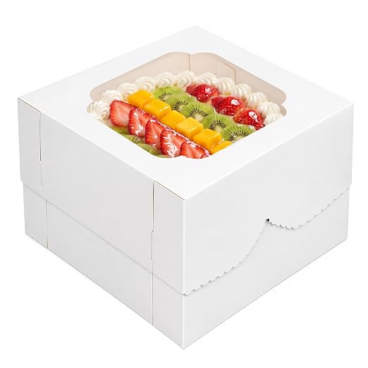 TOMNK 20pcs Cake Boxes, 12x12x6Inch White Bakery Boxes with Window, Disposable Cake Caddy Carrier Container for Valentine's Day, Mother's Day, Pie Pastries Cookies