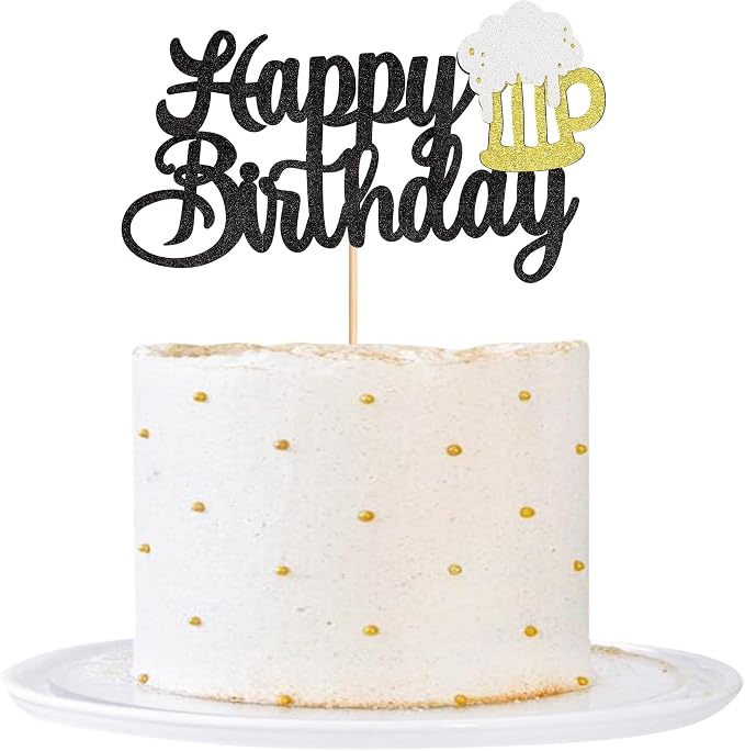 FBQ DIY Cake Topper Happy Birthday Beer Decorations Adult Men Women Beer Theme Party Supplies