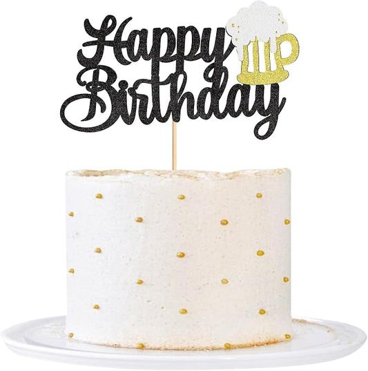 FBQ DIY Cake Topper Happy Birthday Beer Decorations Adult Men Women Beer Theme Party Supplies