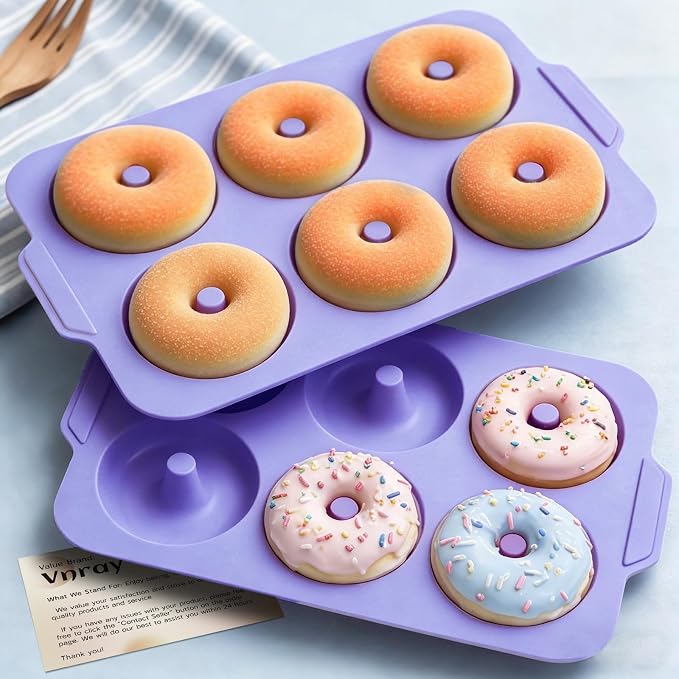 Silicone Donut Pan Baking: 3.5 Inch Doughnut Pans with Metal Frame -Nonstick Silicone Donut Molds for Baking Gluten Free Glazed Vegan Protein Donuts Bagel - for Oven Kitchen - Home Bakers