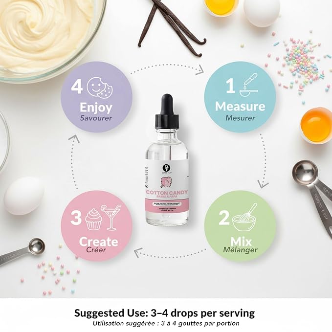 Dolce Flav Natural Cotton Candy Extract – 2 Ounce Water-Soluble Kosher, Sugar-Free, Concentrated Carnival-Style Flavoring for Baking, Frostings & Drinks, Includes Measured Dropper
