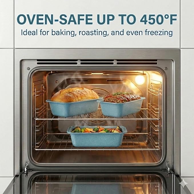 3-Piece 9x4 Inch Nonstick Loaf Pan Set, Carbon Steel Bread Baking Pans for Sourdough & Banana Bread, 450°F Oven Safe, Easy Release & Quick Cleanup