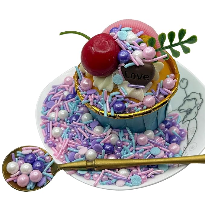 CandiJumpin Pastel Pearl Sprinkles, Edible Pearls and Jimmies Mix Pink Blue and Purple Sprinkles Crunchy Jimmies Edible Pearls for Cake Decorating Pearl Decoration for Baking Baby Shower Party Birthday Wedding Christmas Supplies 3 OZ