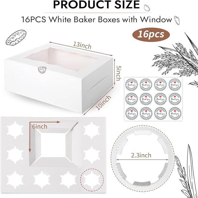 JCD 16 Pcs Cake and Cupcake Combo Bento Boxes with Clear Lid and 8 Cupcake Holes for Vanlentine Wedding Birthday Party Bakery Baking Supplies (1+8/16Pcs)