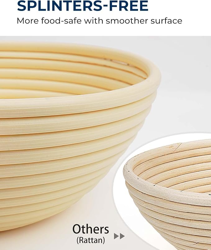Lorzon Banneton Bread Proofing Baskets Set, 10″ Round & 11″ Oval Sourdough Proofing Baskets with Liners, Proofing Bowls for Sourdough Bread (Plastic)