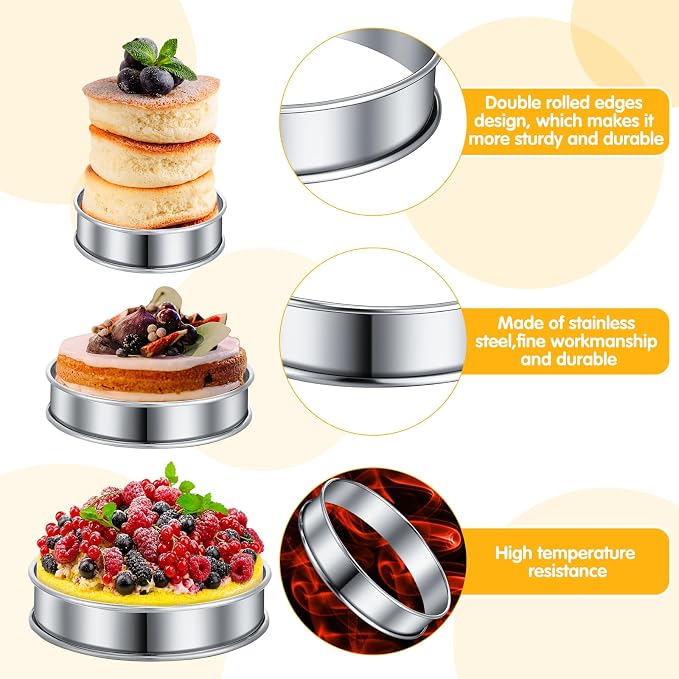 Boao 16 Pcs English Muffin Rings Nonstick Double Rolled Crumpet Rings Round Cookie Cutter Biscuit Cutters Double Rolled Tart Stainless Steel Round Muffin Tart Molds for Home Baking(2-5 Inch)