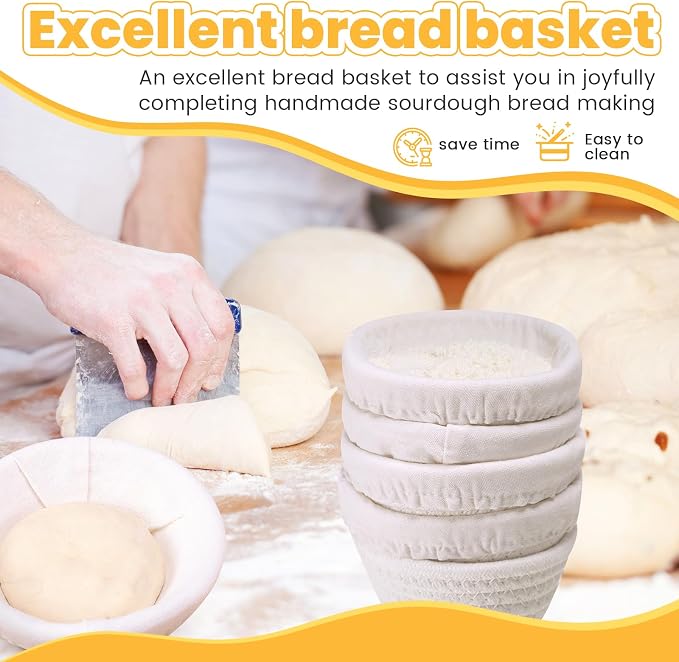 Honeydak 6 Pcs Cotton Rope Banneton Bread Proofing Basket Sets 5 Inch Round Sourdough Bowls Each Basket Comes with Two Liners for Artisan Sourdough Bread Making Handmade Kitchen Professionals