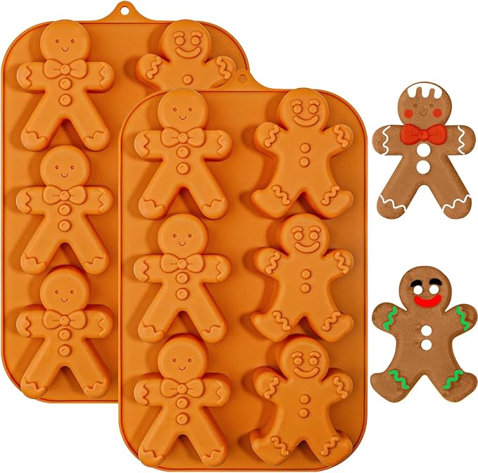 Webake Gingerbread Man Silicone Mold, 6-Cavity Christmas Molds Shaped with Gingerbread Man for Cake, Soap, Jelly, Cookie (Pack of 2)