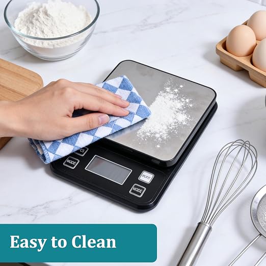 Digital Food Scale 11lb/5kg, Waterproof Kitchen Scale, Tare Function and 2 Power Options with Batteries, Stainless Steel Gram Scale for Cooking and Baking