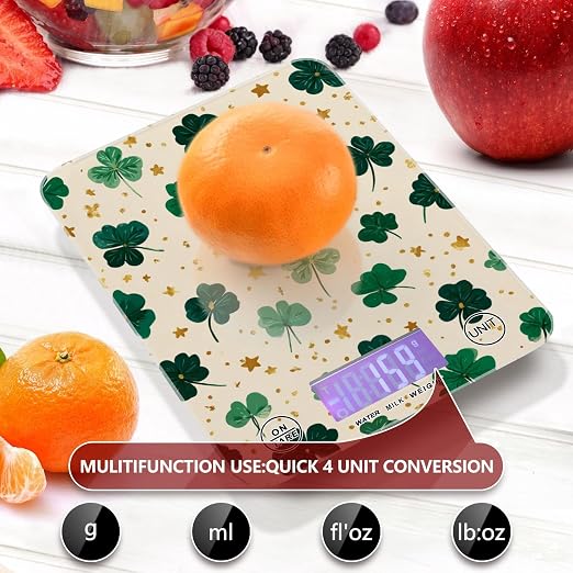 Food Scale Kitchen Scale for Baking Cooking Digital Food Weighing Measuring Scale Small Waterproof Electric Food Scale Green Clovers and Stars