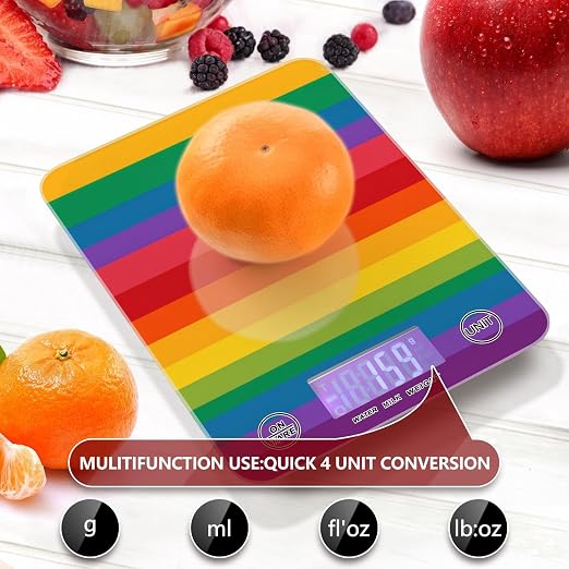 Food Scale Kitchen Scale for Baking Cooking Digital Food Weighing Measuring Scale Small Waterproof Electric Food Scale Rainbow Color Stripes