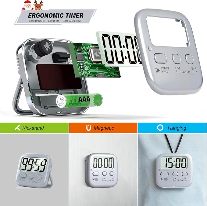 Antonki 2 Pack Digital Timer for Kids, Magnetic Countdown Kitchen Timers for Cooking, Egg, Classroom, Teacher, Exercise, Study, Oven - Battery Included