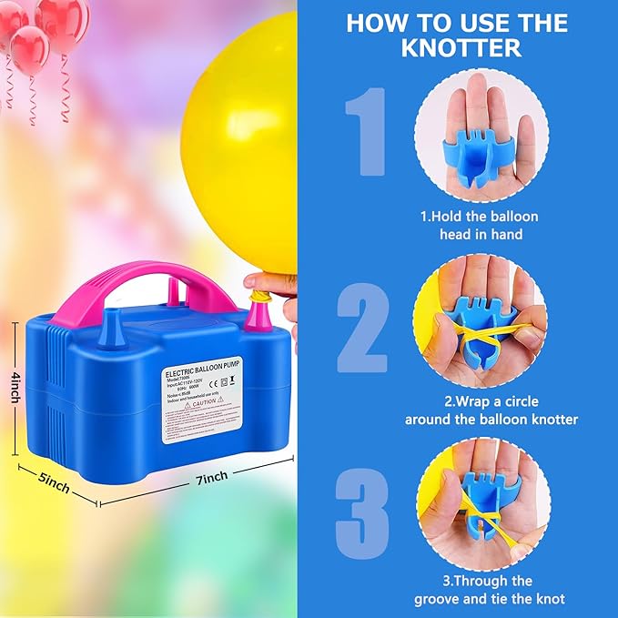 Balloon Pump Electric,110V 600W Balloon Blower Inflator Dual Nozzle Air Pump Balloons Inflator for Decoration, Party, Sport,Gifts:2 Balloon Tying Tools