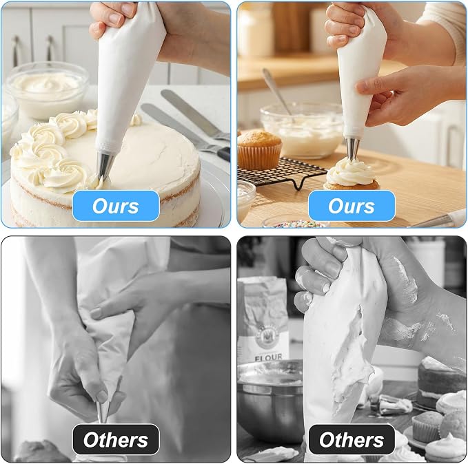 3-Pack Piping Bag Reusable,Big Piping Bags,Mangas Pasteleras Reusables 20-Inch, White Cloth Cake Decorating Bag,with Hanging Loop for Cake Decorating, Leak-Resistant & Dishwasher Safe