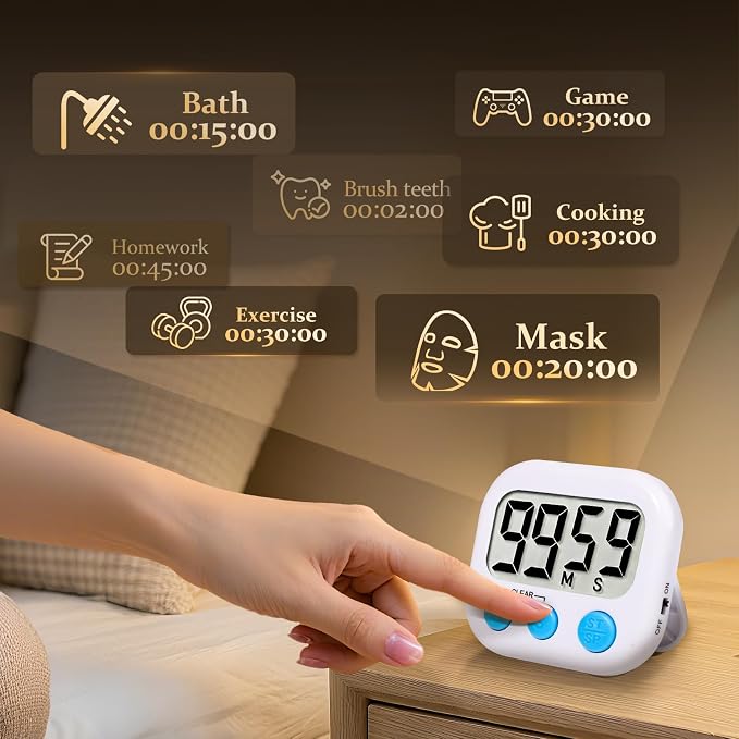 12 Pack Digital Kitchen Timer Small Classroom Timers for Kids Teachers (White)