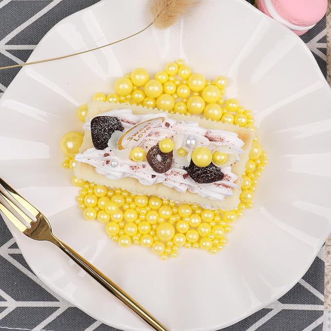 Yellow Sprinkles for Cake Decorating, 130g/4.6oz Edible Yellow Pearl Sprinkles Mix, Sugar Candy Pearls for Baking, Cookie Decorations and Cupcake Toppings, Wedding Party Supplies