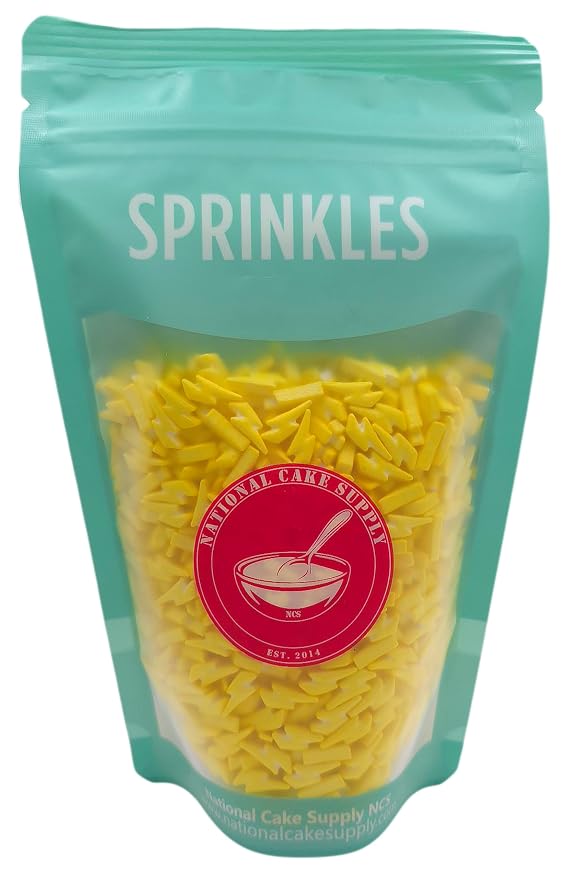 NCS Thick Lightning Bolt Shaped Edible Sprinkles – Yellow Cupcake, Cake & Cookie Decorations, 7 oz