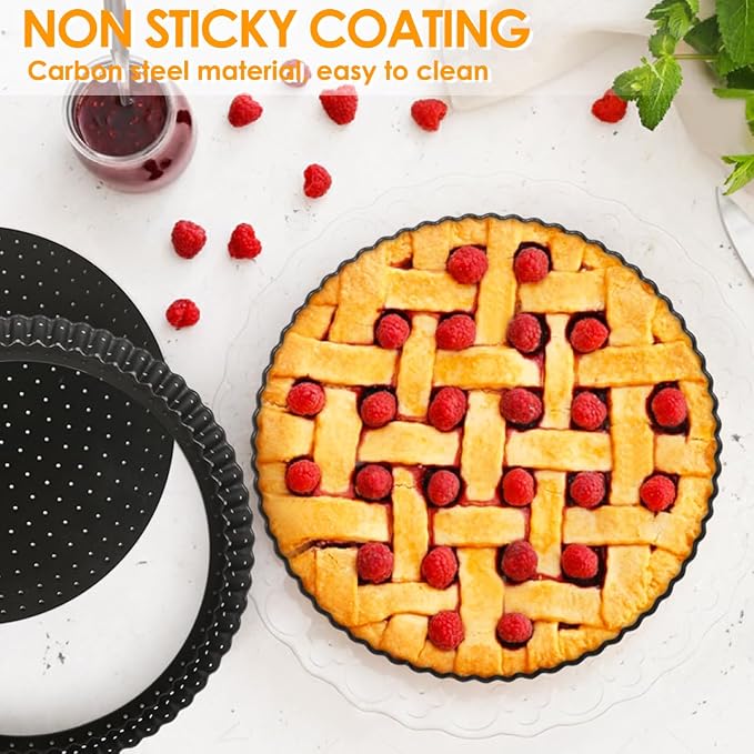 Gutsdoor Pie, Tart & Quiche Pan with Removable Bottom Nonstick Round Quiche Baking Dish Pie Pans for Baking Kitchen (9.5 Inch)