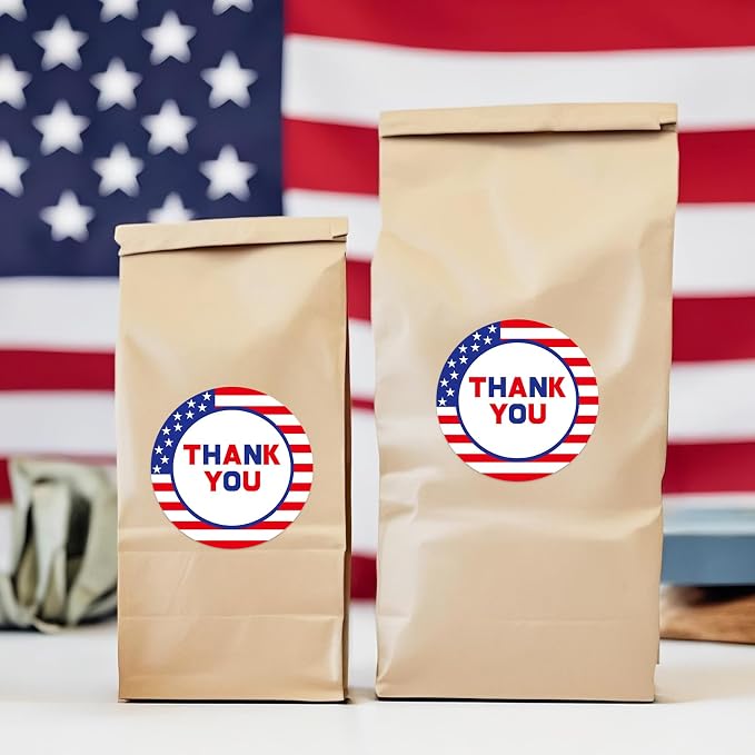 Anwyll American Thank You Stickers - USA Patriotic Thank You Stickers for Small Business 480Pcs 1.5Inch 4th of July Thank You Sticker for Packaging Self-Adhesive Independence Day Thanks Seal Sticker
